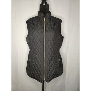 Lands End Vest Size M Women’s Black Fleece Quilted Puffer Vest Lightweight- Med